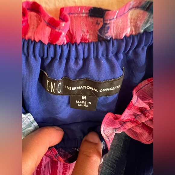 INC Womens Blouse Long Sleeve Off-The-Shoulder Tie Dye Top Shirt Multi S $70 NWT - Picture 3 of 16